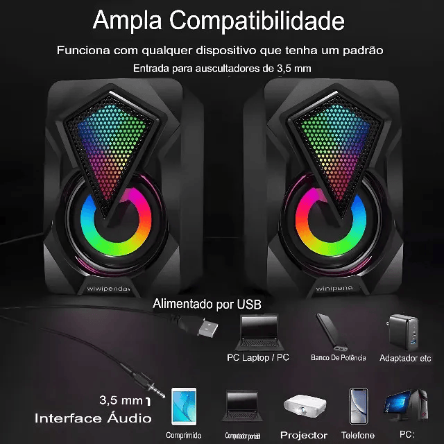 Coluna Gamer X2 RGB para PC, Notebook, Smartphone (cabo P2) - Imagem 2