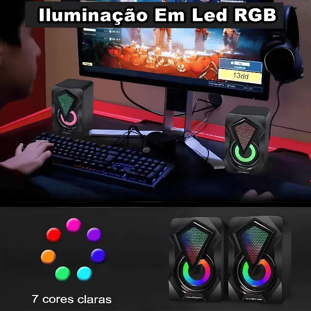 Coluna Gamer X2 RGB para PC, Notebook, Smartphone (cabo P2) - Imagem 3