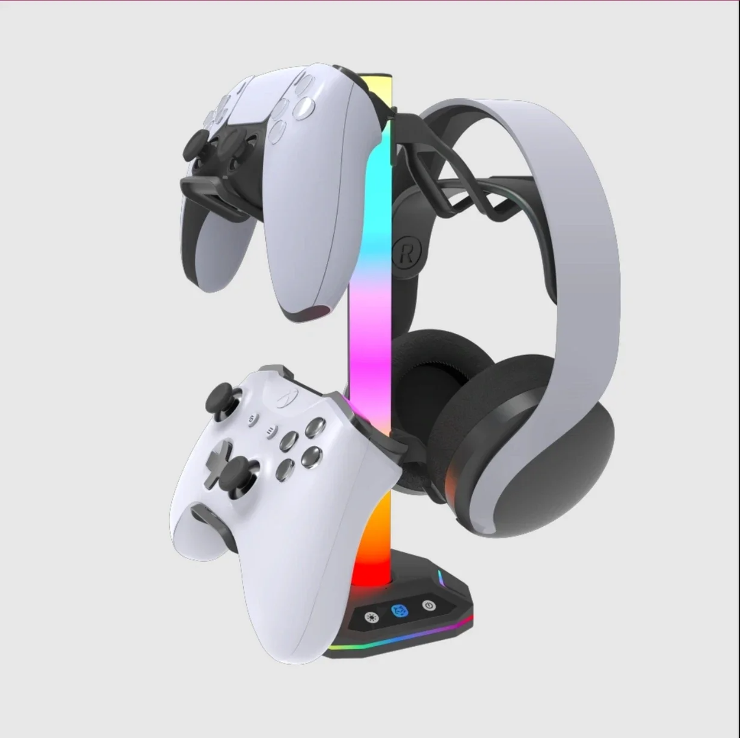 Suporte de fone de ouvido e Comandos com Luz RGB, acessórios para mesa de jogos, 10 modos de iluminação