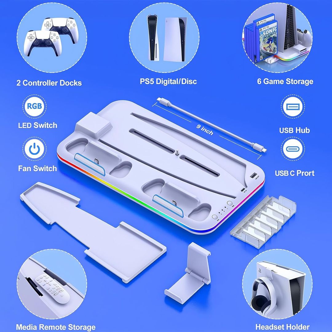 Suporte de Refrigeração Multifunção para PS5 Cum Luz RGB - Imagem 2