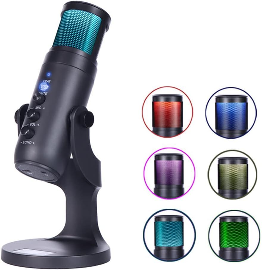 Microfone USB Desktop, Microfone para Podcast, Microfone para Jogos de PC, Redução de Ruído Perceptível Iluminação RGB - Imagem 2