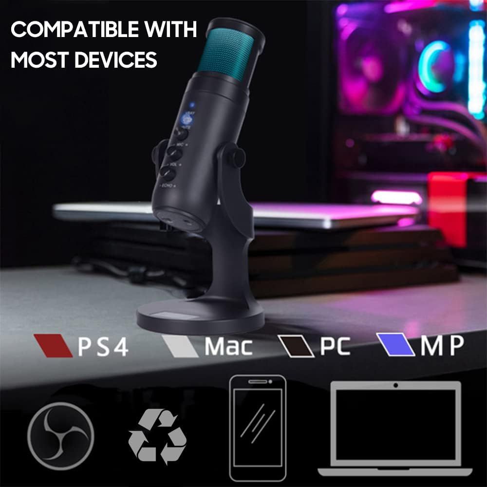 Microfone USB Desktop, Microfone para Podcast, Microfone para Jogos de PC, Redução de Ruído Perceptível Iluminação RGB - Imagem 4